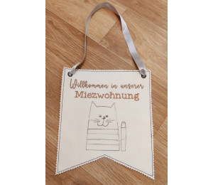 Stickdatei ITH - Wimpel Ösen "Willkommen in meiner/unserer Miezwohnung"